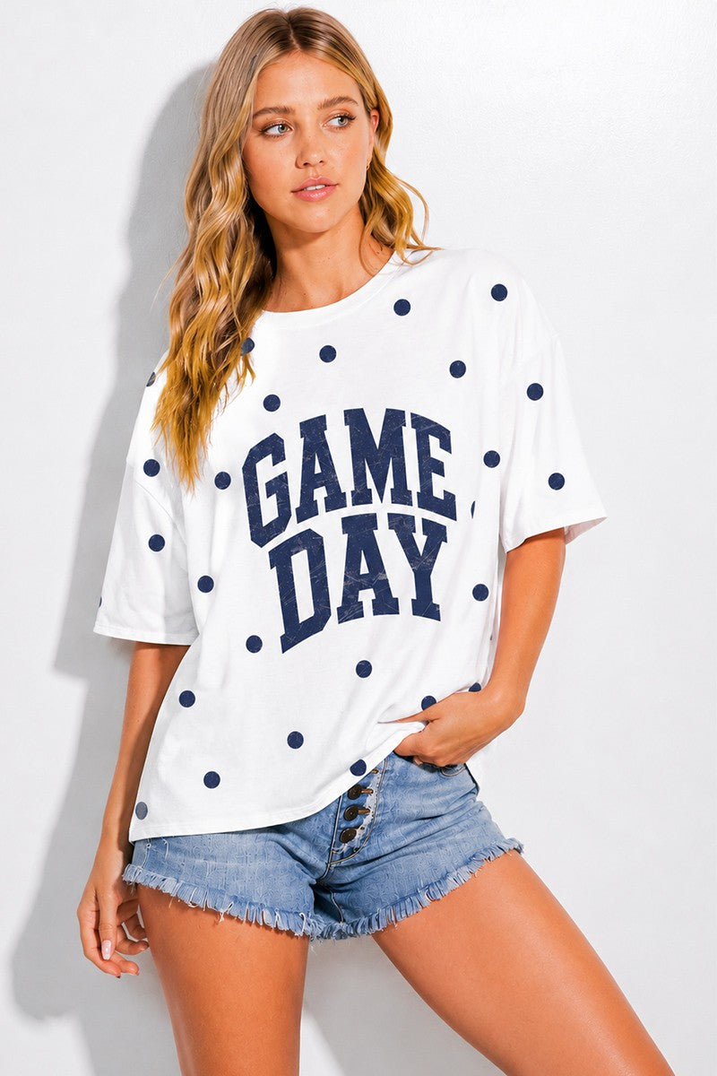 GAMEDAY PRINT SIDE SLIT TOP - IVORY/NAVY