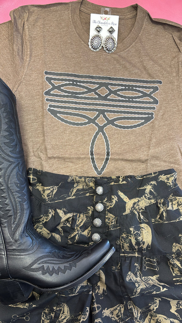 BOOT STITCH WESTERN TEE - BROWN