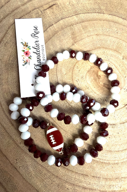 3 Layer Maroon and White Football Bracelets
