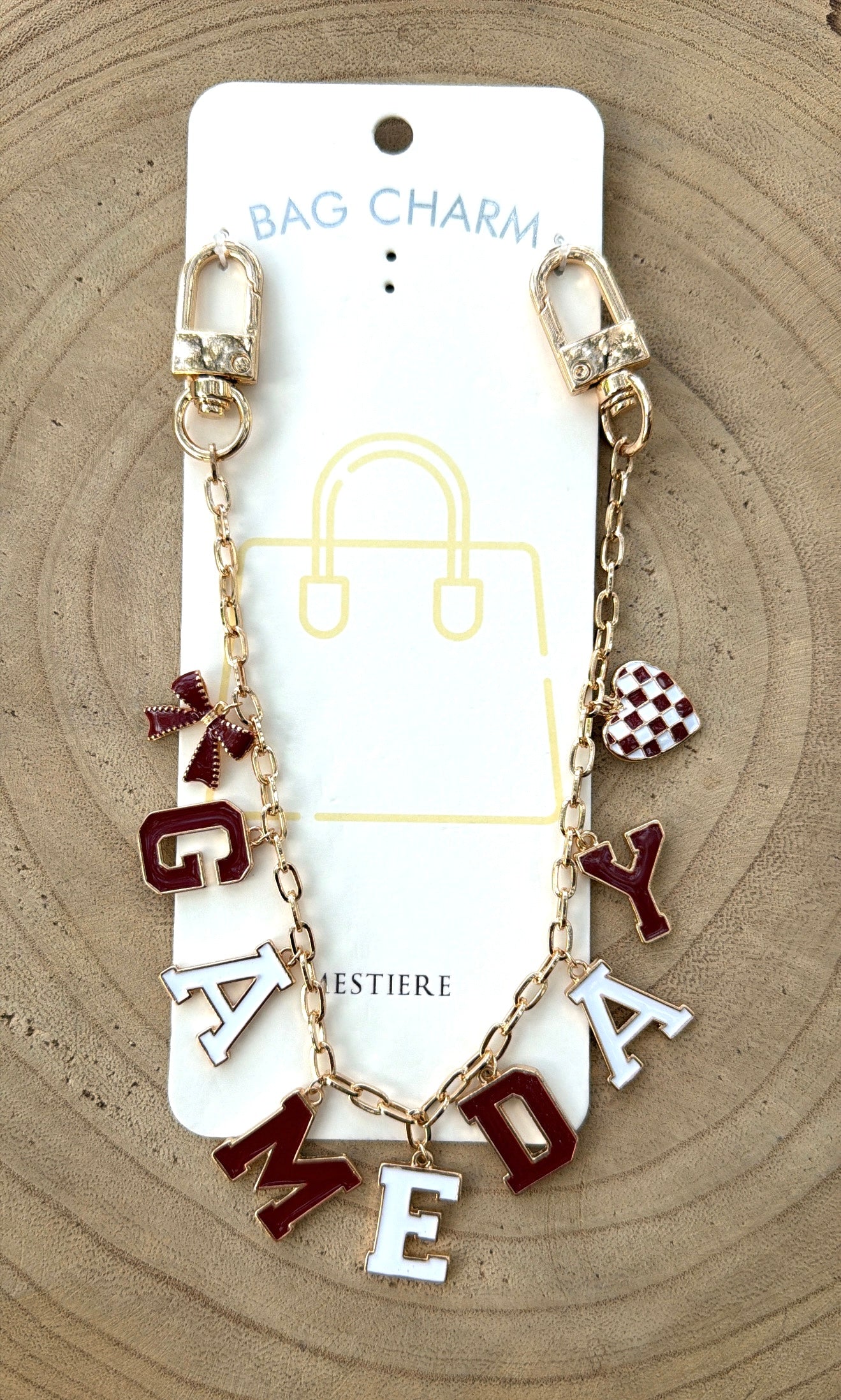 Game Day Bag Charm -  Burgundy and White
