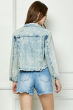 WASHED DENIM WITH STRIPE RHINESTONE JACKET - LIGHT WASH