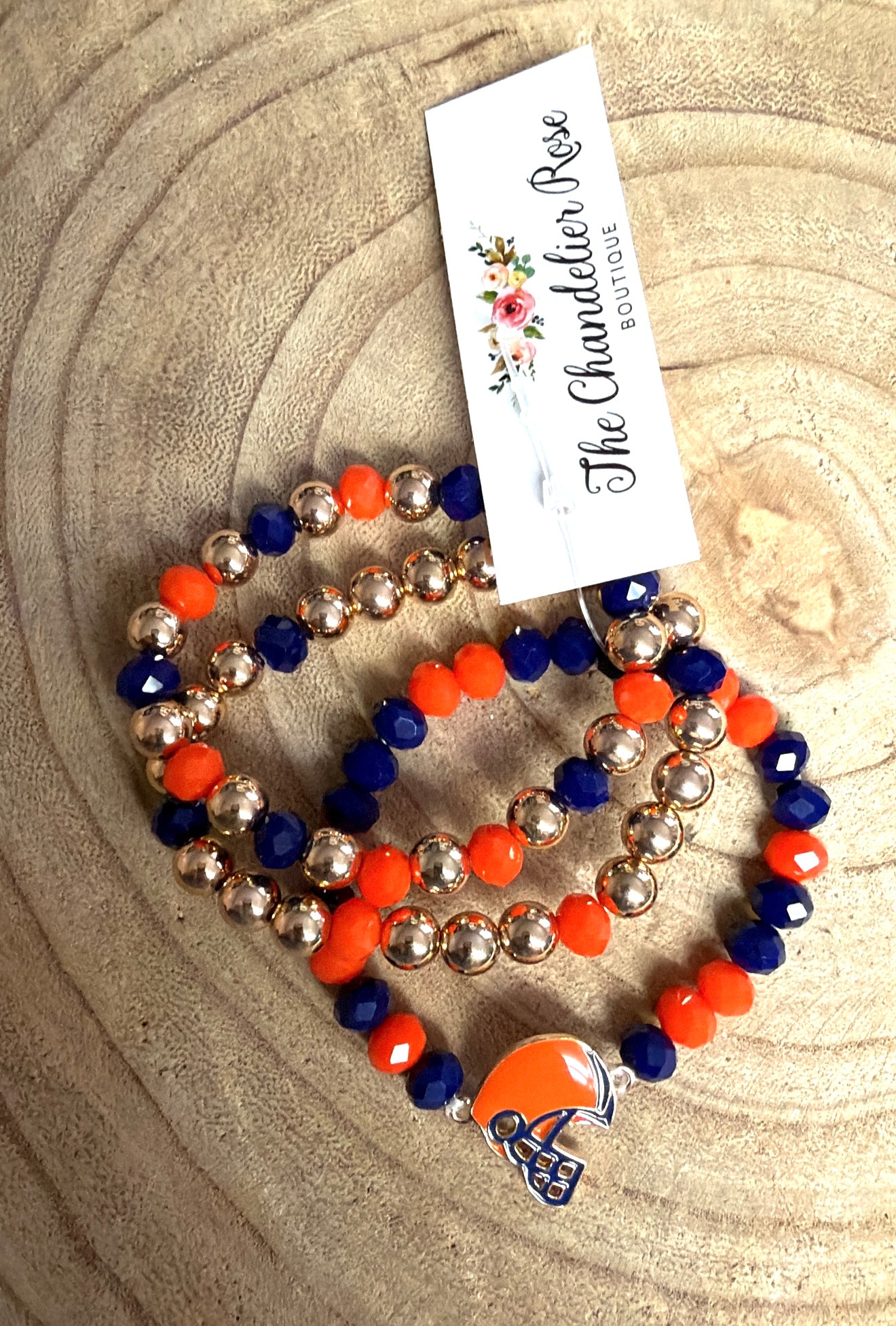 3 Layer Orange, Blue, and Gold Helmet Bracelets