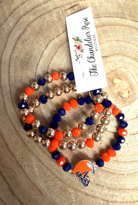 3 Layer Orange, Blue, and Gold Helmet Bracelets