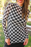 ALYSSA MESH TOP - BLACK CHECKERED