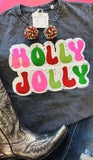 HOLLY JOLLY BLACK MINERAL WASH TEE