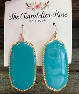 GOLD BACK DANGLE HOOP EARRINGS - TURQUOISE