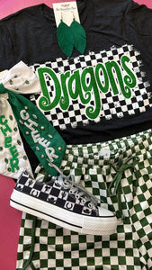 CHECKERED MASCOT DRAGONS TEE - GREEN GLITTER