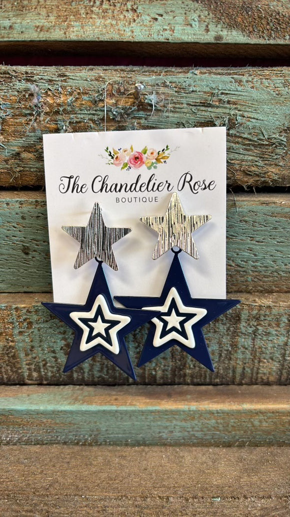 SILVER AND NAVY STAR STUD EARRINGS