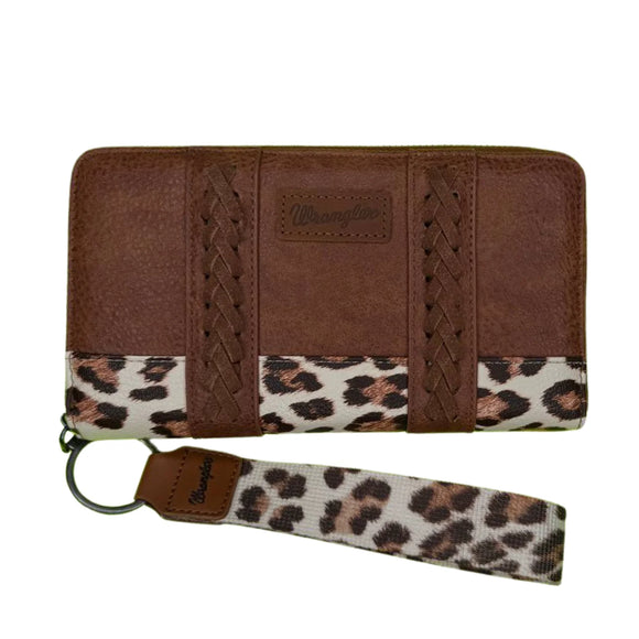 Wrangler Leopard Print Whipstitch Wallet - Brown & Leopard