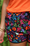FIESTA TIME FLORAL EVERYDAY SHORTS - BLACK