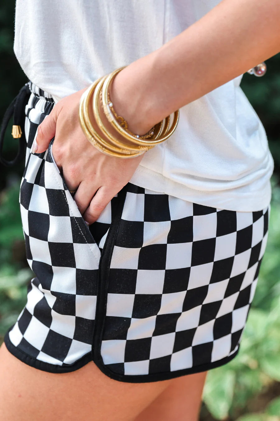 LET'S GO CHECKERED SHORTS - BLACK