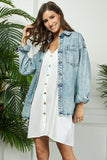 STRIPE RHINESTONE EXTRA LONG SLEEVE DENIM JACKET