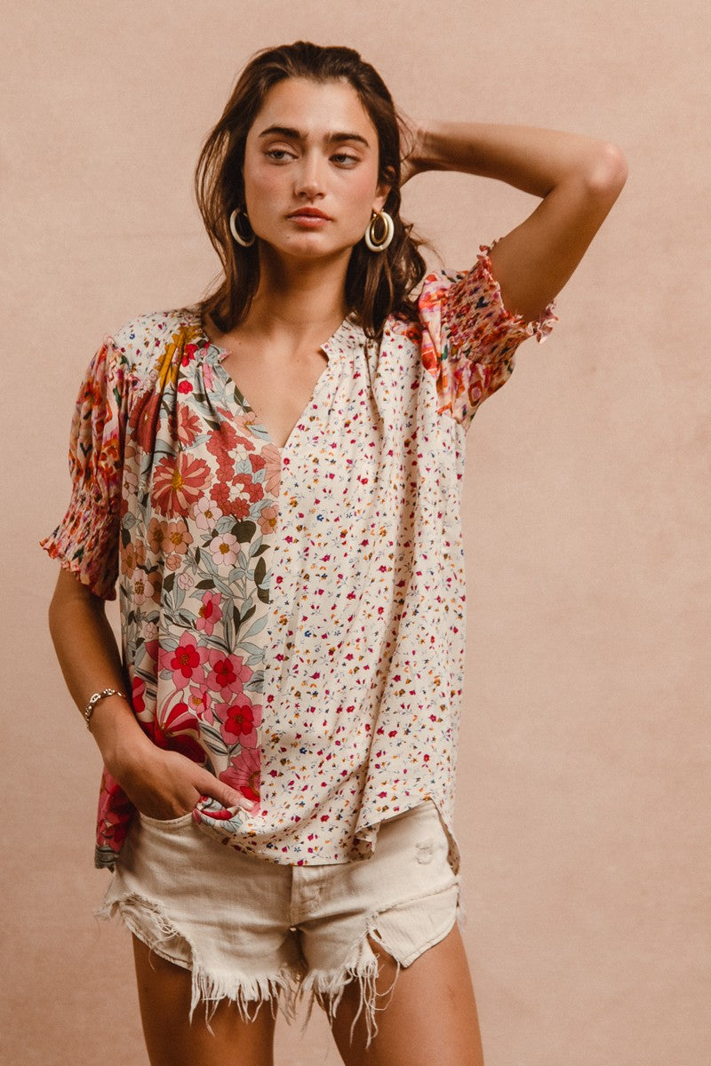 WOVEN PRINT MIX AND MATCH TOP - ROSE MIX