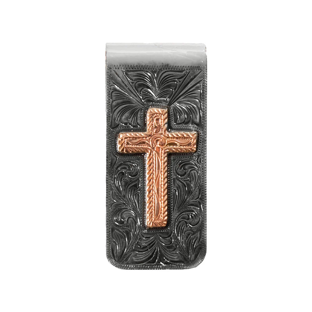 3D MENS FRONT POCKET METAL MONEY CLIP COPPER CROSS MULTICOLOR