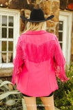 PINK ALL AROUND FRINGE LONG SLEEVE BLAZER