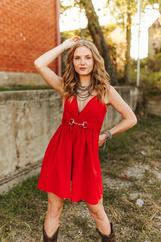 BUCKLE FRONT SPAGHETTI STRAP HORSE SNAFF ROMPER