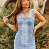 MID WASH STRETCH DENIM RHINESTONE CORSET DRESS