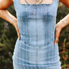 MID WASH STRETCH DENIM RHINESTONE CORSET DRESS