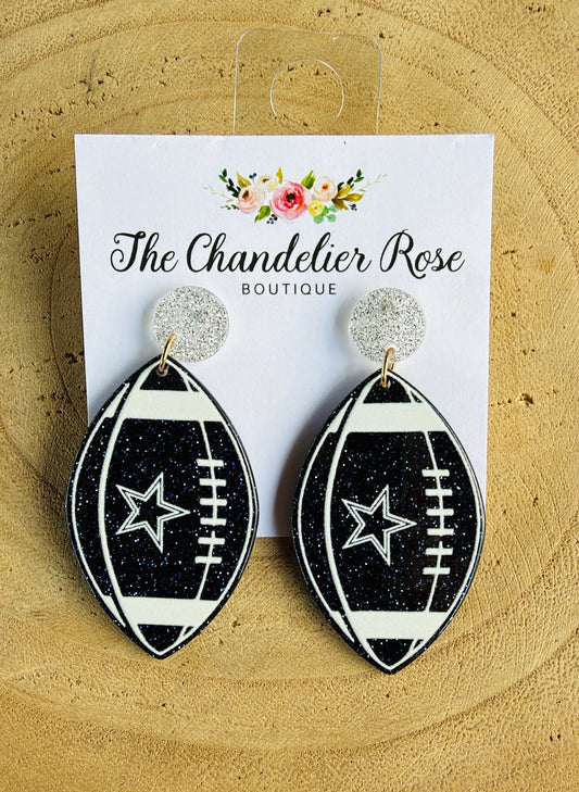 NAVY VERTICAL FOOTBALL EARRINGS
