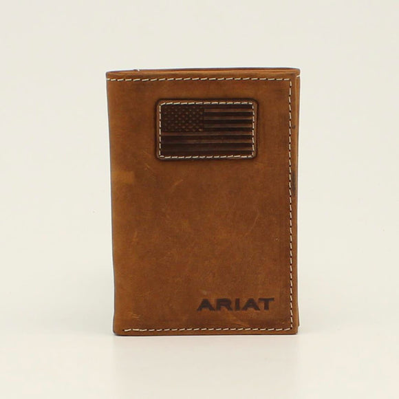 ARIAT TRI-FOLD FLAG WALLET - MEDIUM BROWN