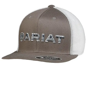 ARIAT MENS FLEXFIT 110 SNAP BACK SOUTHWESTERN PRINT EMBROIDERED - GREY