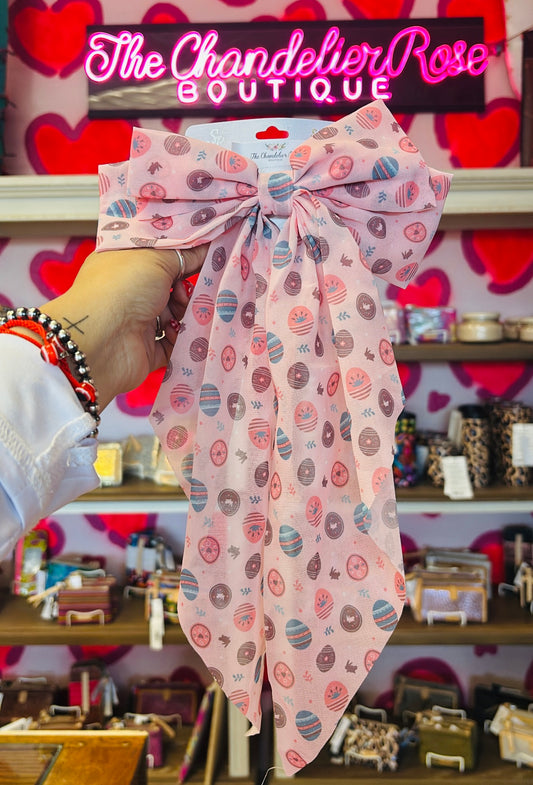 EASTER THEME GRAPHIC PATTERN PRINT BOW BARRETTE HAIR CLIP - PINK