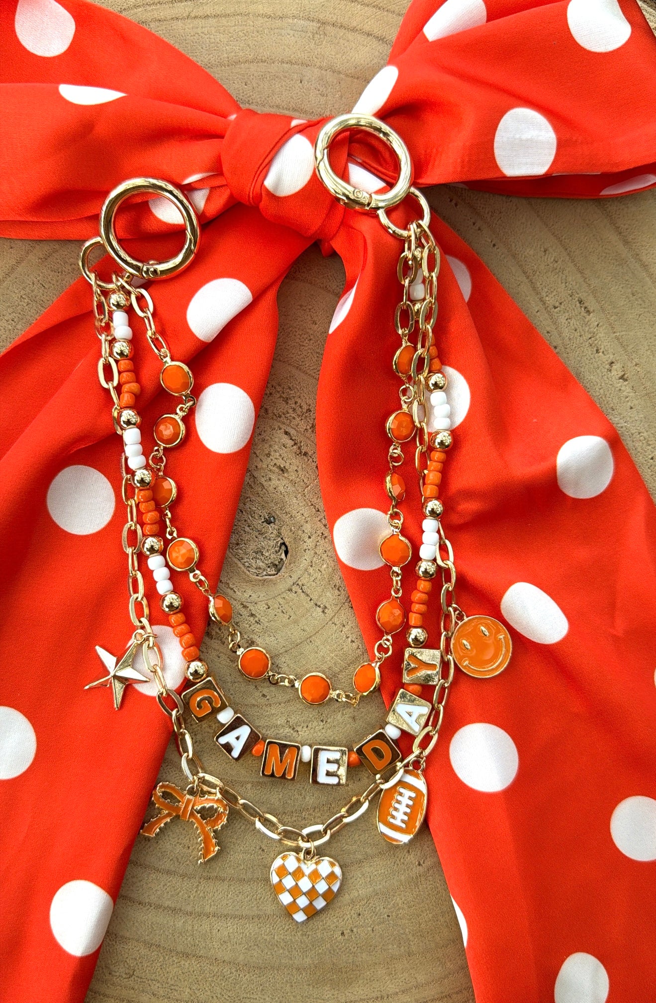 Triple Strand Game Day Bag Charm  -  Orange