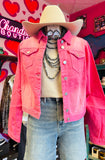 DENIM PINK JACKET WITH FRINGE BACK