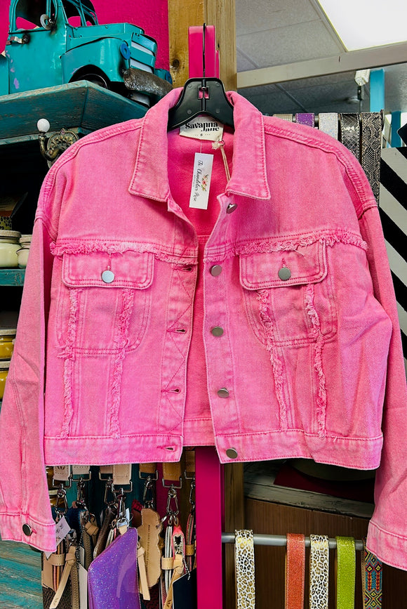 MINERAL WASHED DENIM PINK CROPPED JACKET