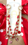 Triple Strand Game Day Bag Charm  -  Red and White