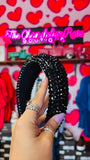 RHINESTONE EMBELLISHED WIDE HEADBAND - BLACK