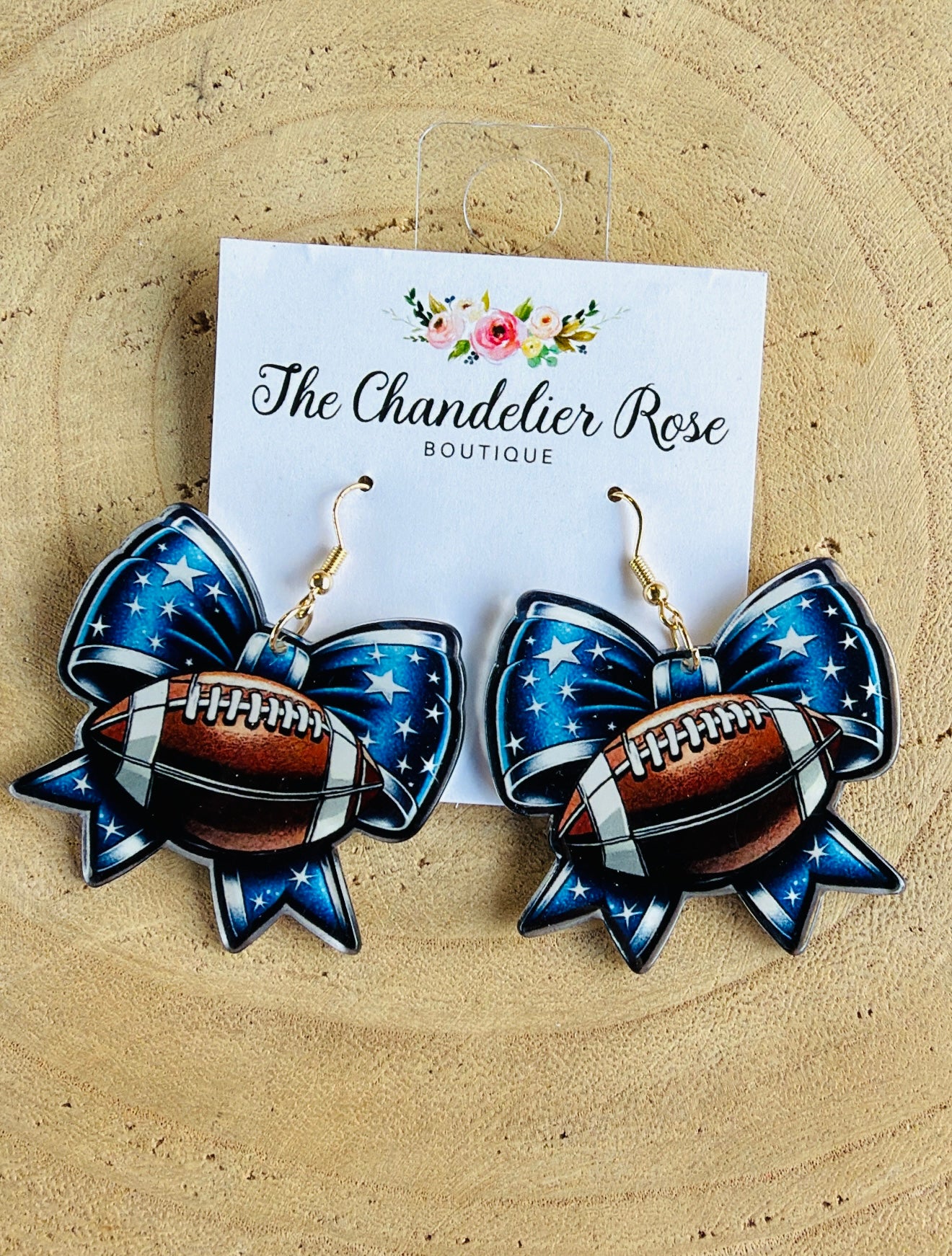BLUE FOOTBALL BOW EARRINGS