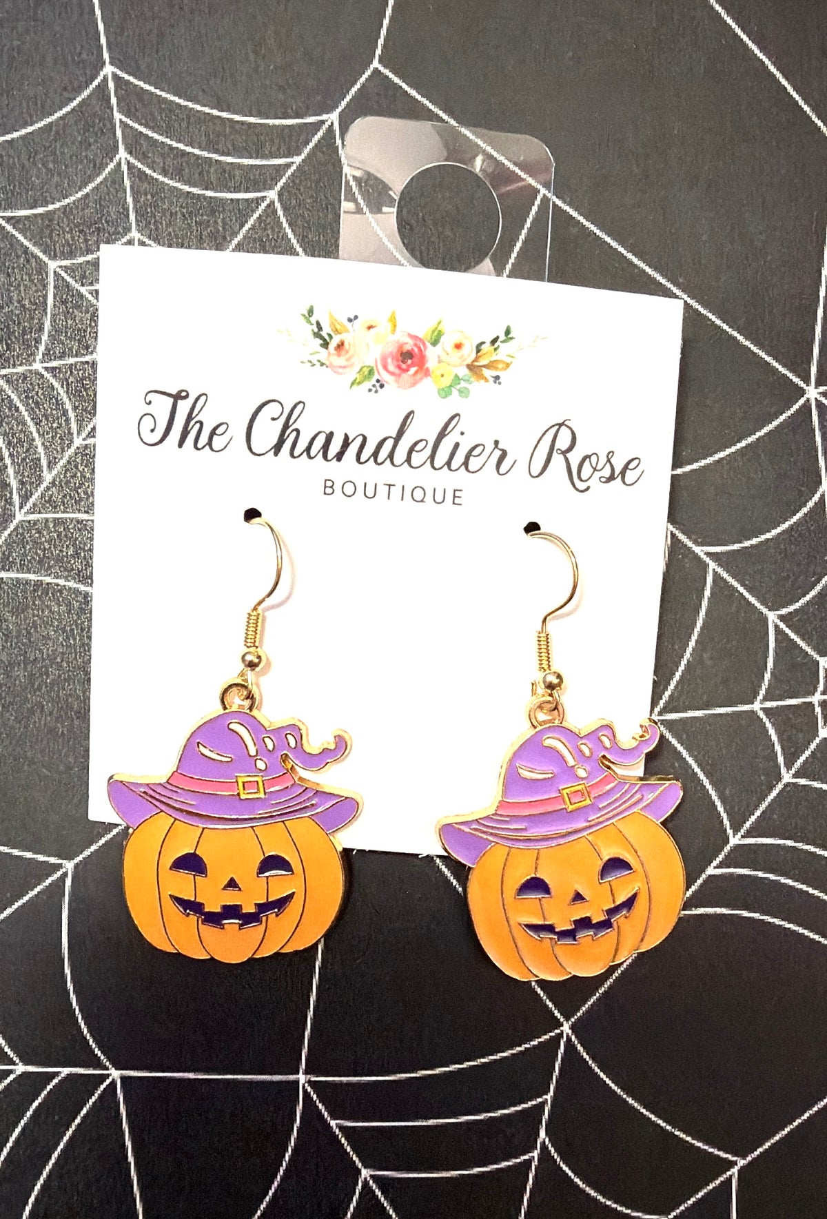 Pumpkin Jack with Purple Hat Earrings