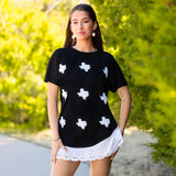TEXAS SEQUIN PATCH HALF SLEEVE TOP