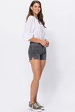 JUDY BLUE HIGH WAISTED CACTUS EMBROIDERY CUTOFF SHORTS - GREY