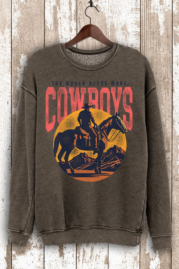 THE WORLD NEEDS MORE COWBOYS MINERAL SWEATSHIRTS - MINERAL BROWN