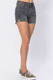 JUDY BLUE HIGH WAISTED CACTUS EMBROIDERY CUTOFF SHORTS - GREY