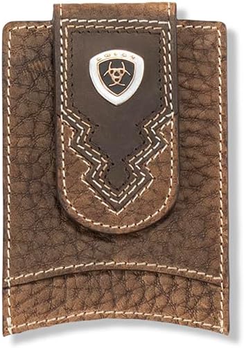 ARIAT MENS CARD CASE MONEY CLIP BROWN ROWDY