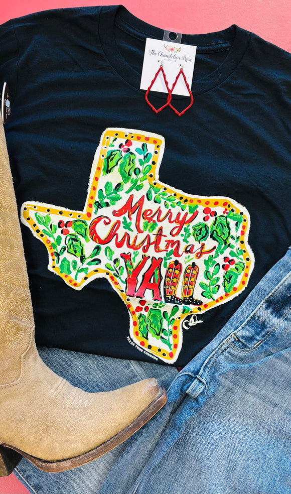 A TEXAS SIZE MERRY CHRISTMAS YALL TEE - SOLID BLACK