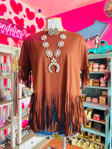 FRINGE WESTERN TOP - DARK BROWN