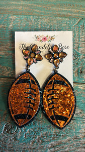 FLORAL STUD AND FOOTBALL NAVY AND ORANGE EARRINGS