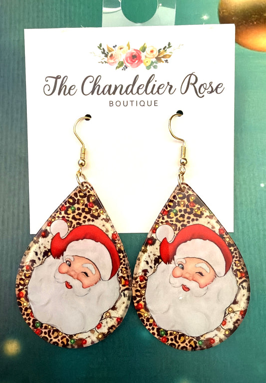 Leopard Santa Earrings