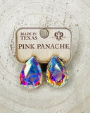 PINK PANACHE GOLD FRAME AND IRIDESCENT STONE STUD EARRINGS - A102
