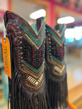 CORRAL WOMEN'S BLACK EMBROIDERY, CRYSTALS AND LAMB FRINGE WESTERN BOOTS - C4078