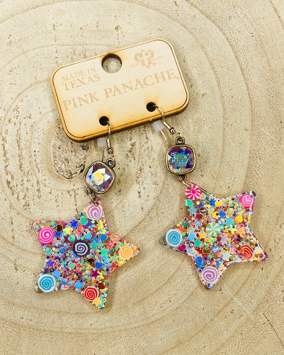 PINK PANACHE COLORFUL STAR EARRINGS - R254