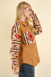 OVERSIZED AZTEC BUTTON DOWN SHACKET - CAMEL