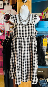 TIERED BABYDOLL GINGHAM FLUTTER SLEEVE DRESS