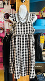 TIERED BABYDOLL GINGHAM FLUTTER SLEEVE DRESS
