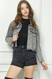 WASHED DENIM WITH STRIPE RHINESTONE JACKET - BLACK WASH