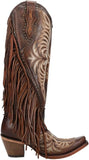 CORRAL WOMEN'S BROWN EAGLE EMBROIDERY & STUDS & FRINGES TALL TOP WESTERN BOOT - C4165